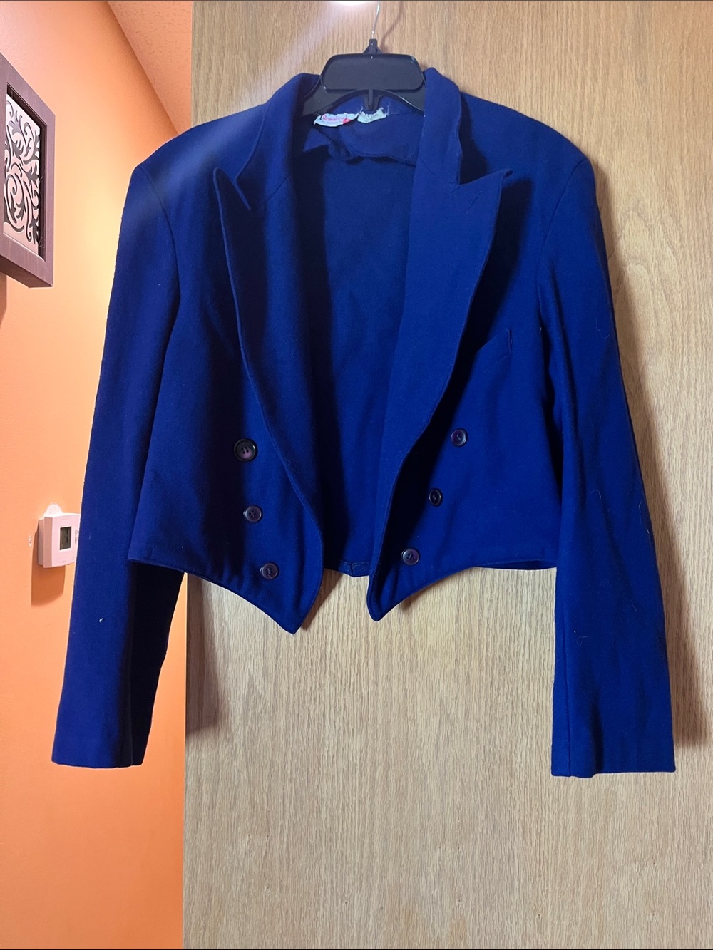 Cropped Navy Blue Women's Double-Breasted Blazer